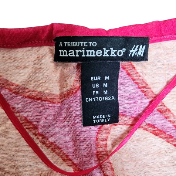 Marimekko for H&M Top Shirt Blouse Orange Dots Pink 100% Viscose Women's Size M - Picture 2 of 6